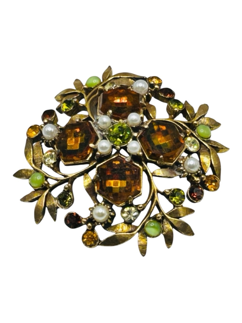 Vintage Florenza Art Glass Renaissance Revival Brooch